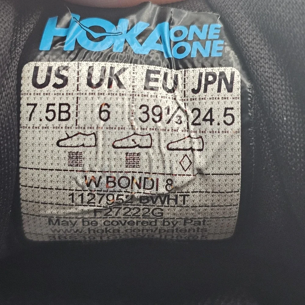 Hoka One One Bondi 8 Shoes Womens Size 7.5‎ Black Running Sneakers 1127952-BWHT